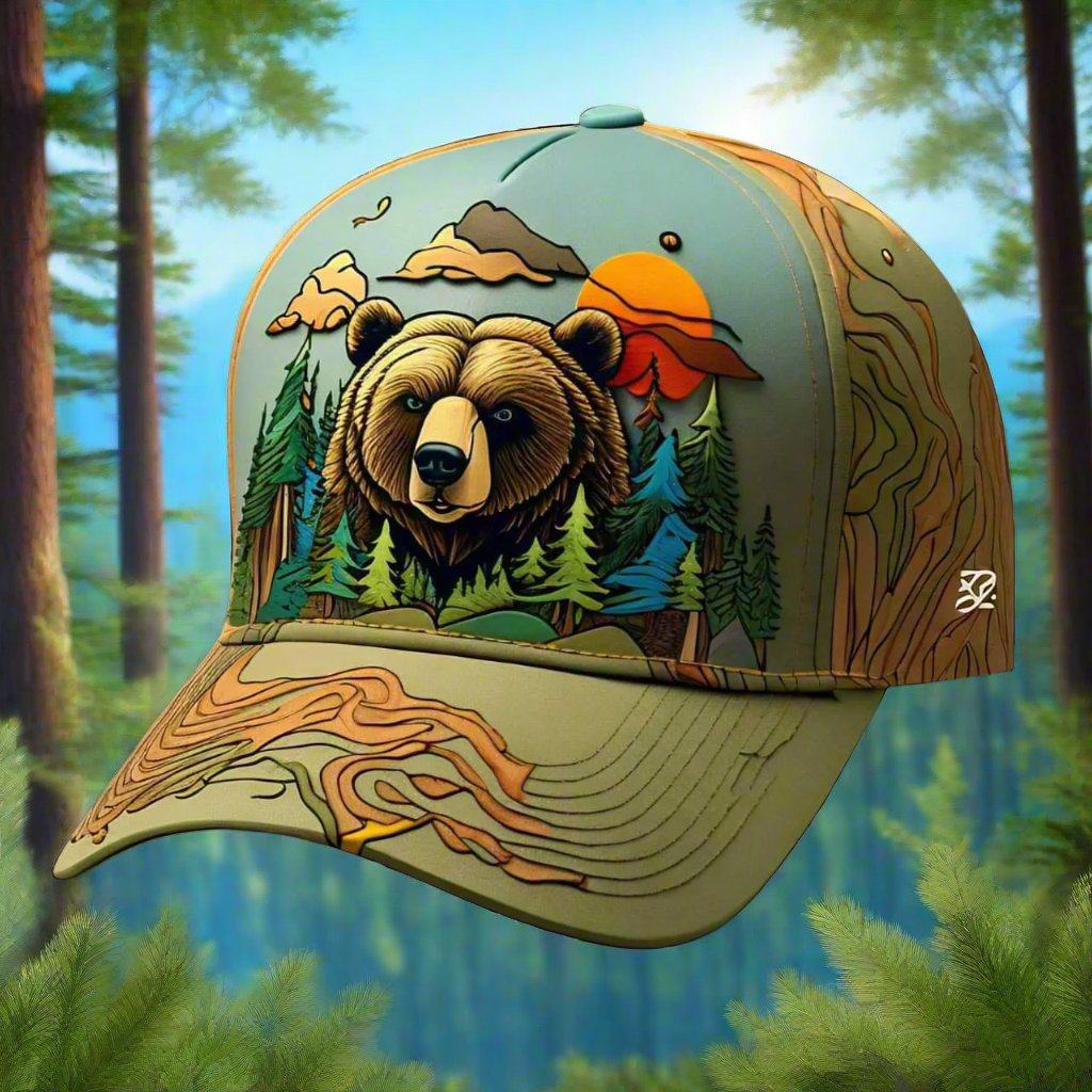 Hats-Nature & Animals.8: Grizzly Bear-Forest - Global Warming Warrior Wear, "S.P.C." A Social Purpose Corporation  