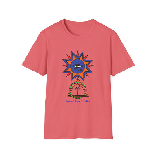 2-B. Egyptian Sun - Peace - Love - Unity / Unisex - Graphic Tee Shirt - Global Warming Warrior Wear, "S.P.C." A Social Purpose Corporation  